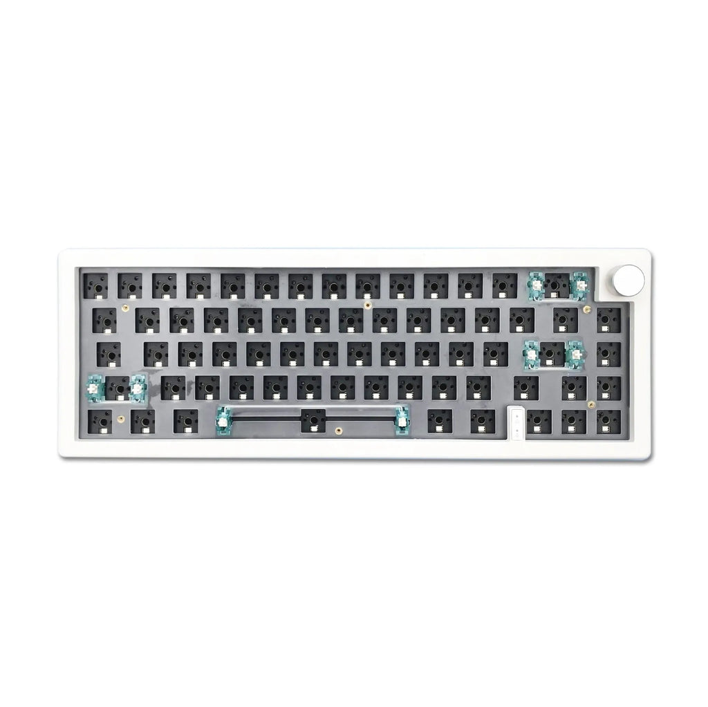 DIY mechanical keyboard kit with RGB lighting and control knob in seven colour options