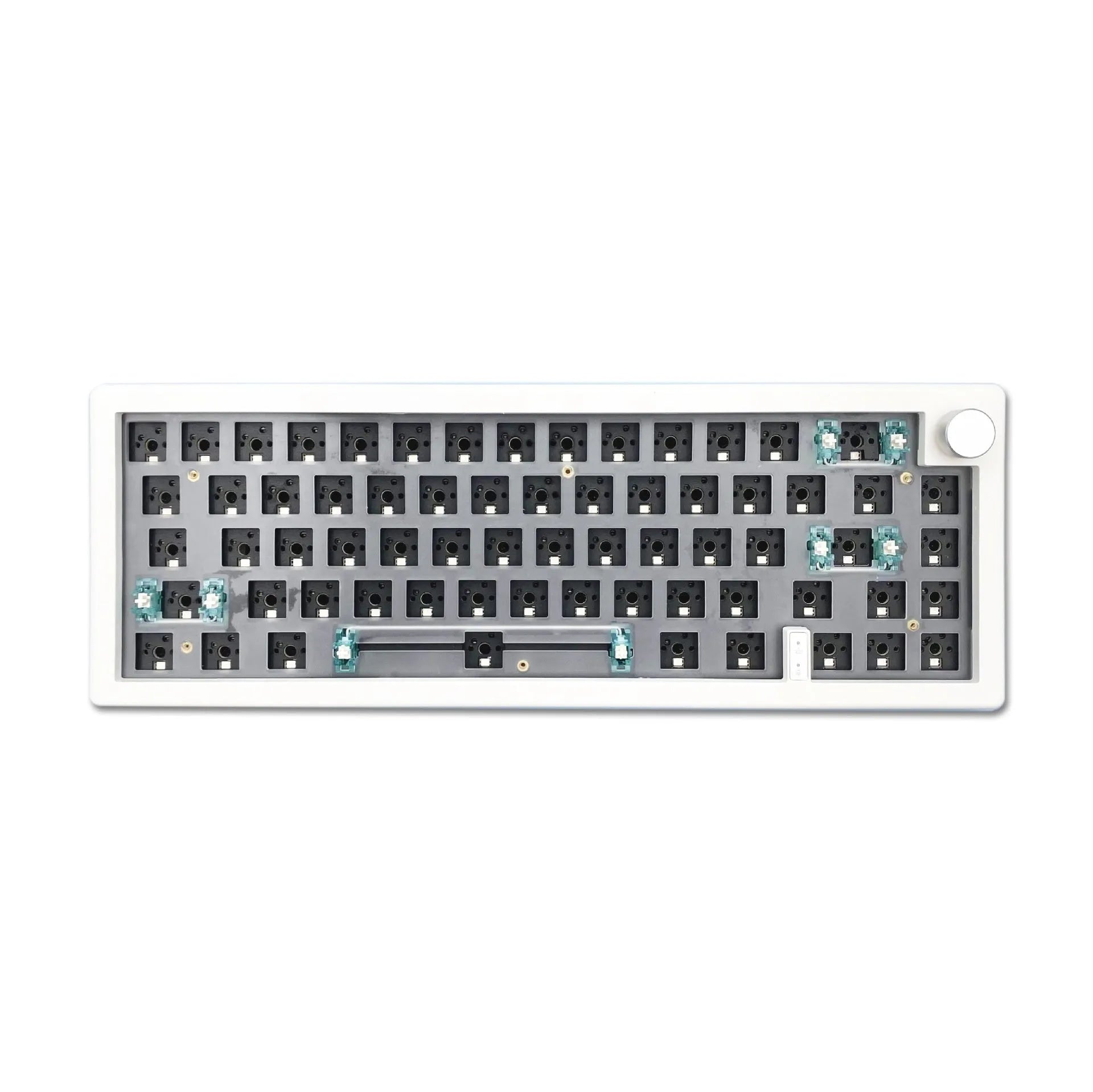 DIY mechanical keyboard kit with RGB lighting and control knob in seven colour options