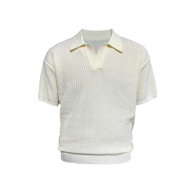 Creamy-white business polo shirt with loose fit and short sleeves for summer wear.