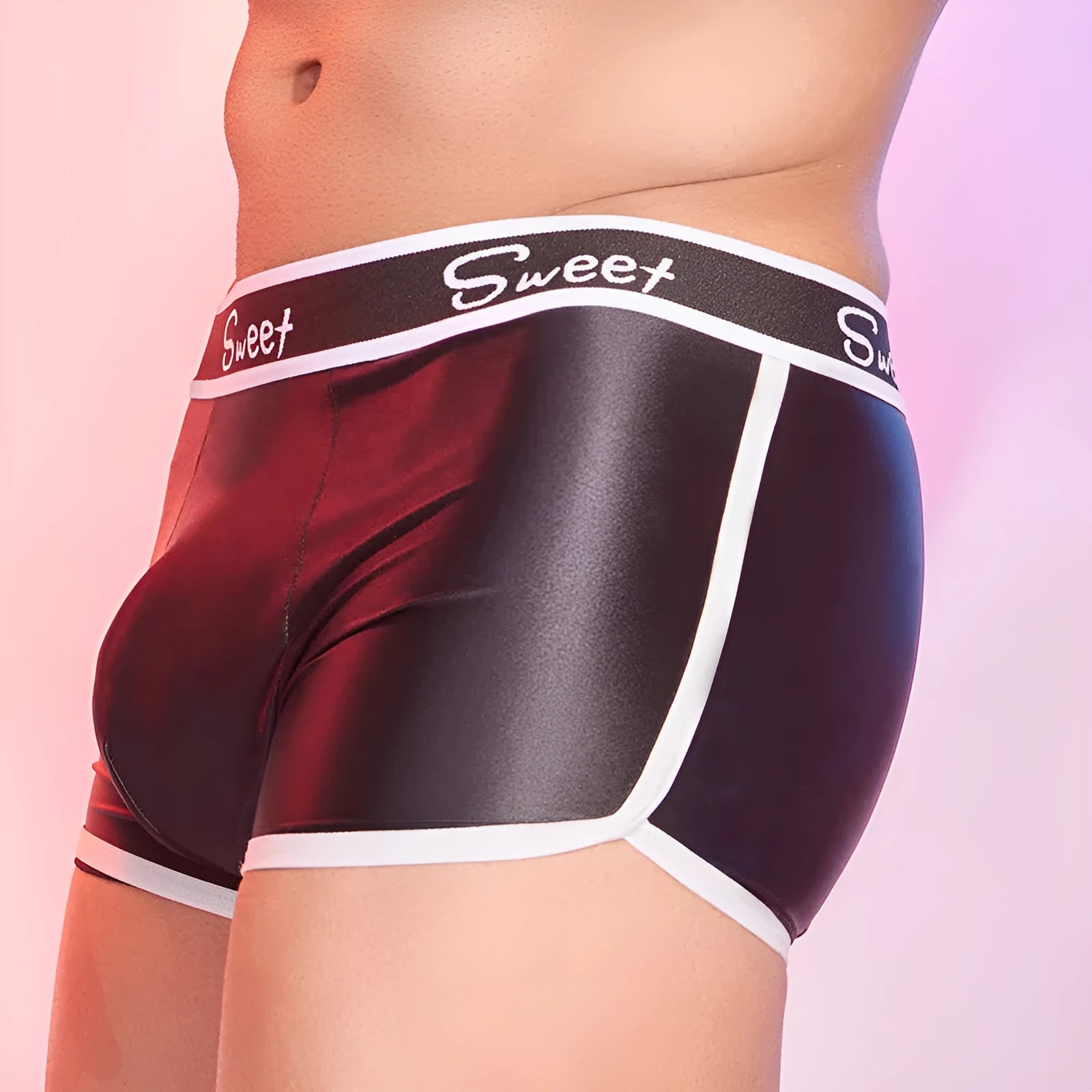 Men's black silk-feel nylon boxer shorts with stretch fabric and free size fitting