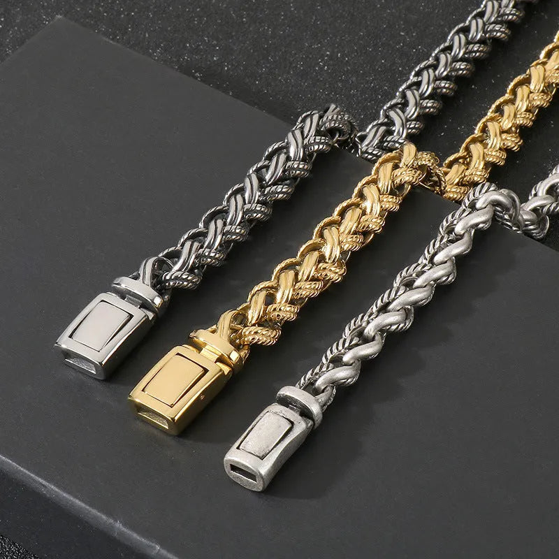Men's titanium steel chain necklace in punk style with geometric large hemp flower design