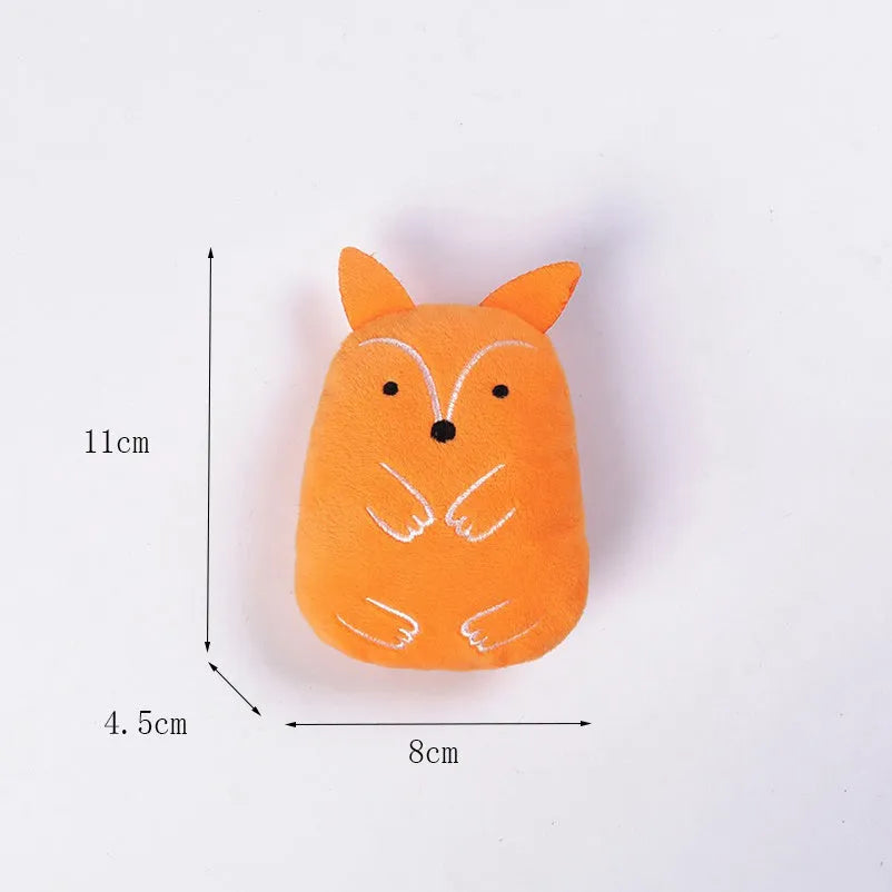 Plush catnip toy for teeth grinding measuring 11x8x4.5cm in various colours