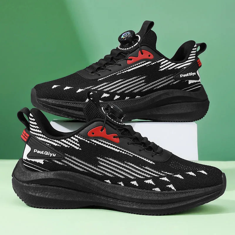 Men's rotating buckle Fly-kit mesh casual sports running shoes in three colour options