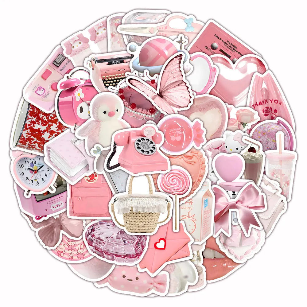 Close-up of pink girl heart decorative stickers with a 3D effect, showing Type A and Type B pattern examples.