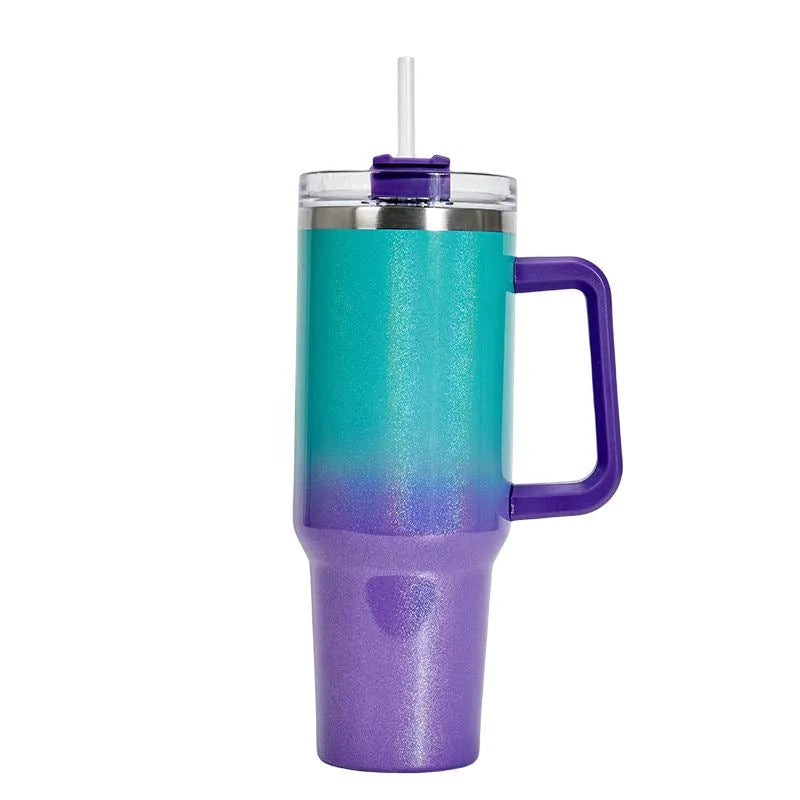Large stainless steel vacuum insulation cup in rainbow gradient colour with 27.5cm height