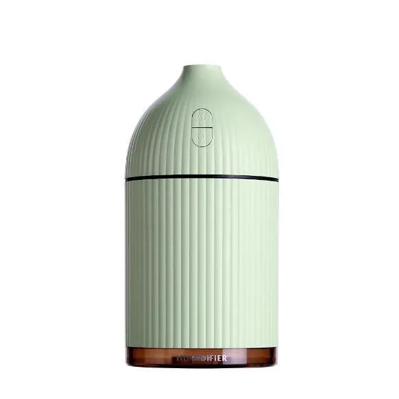 White ultrasonic aromatherapy diffuser and humidifier with LED light, 80mm diameter