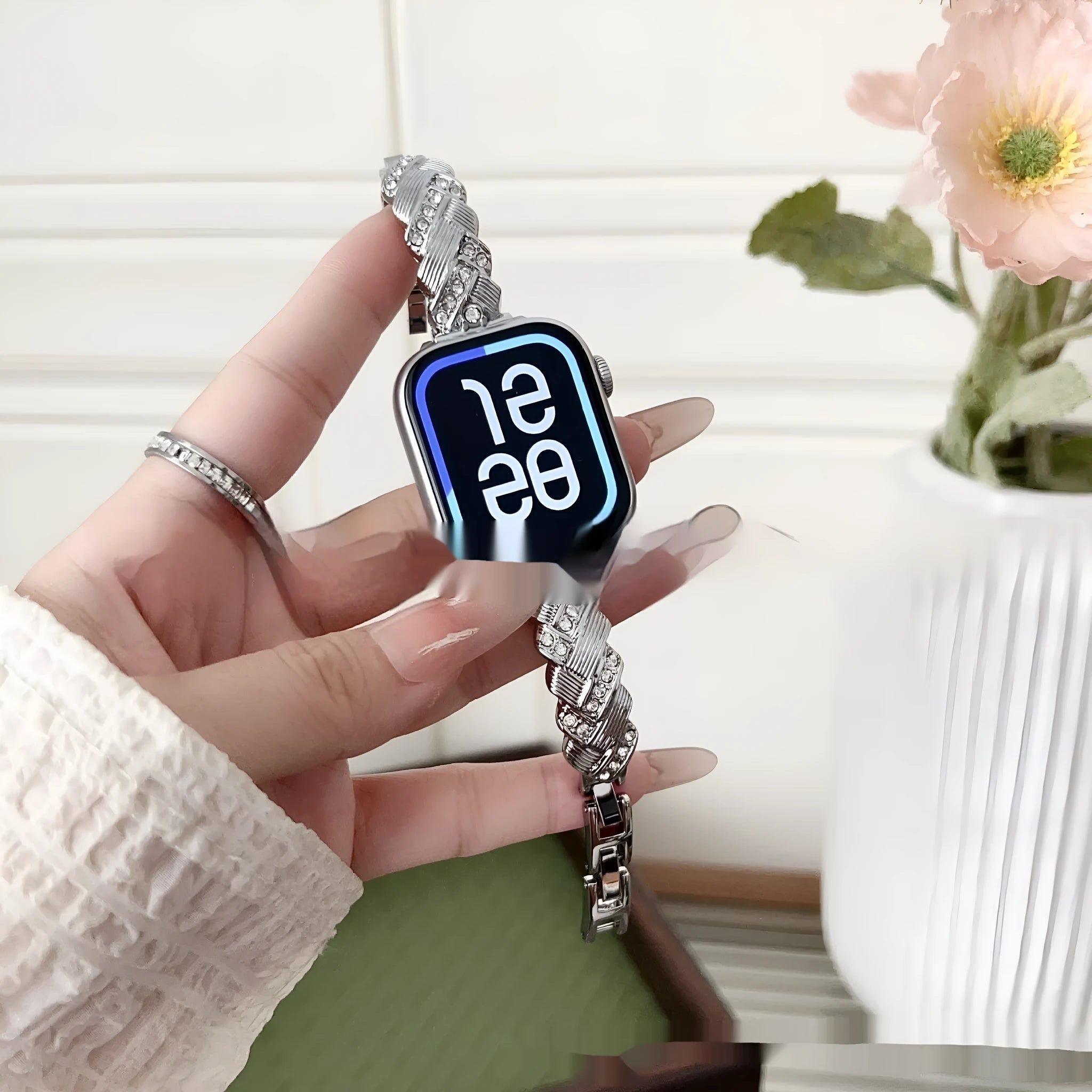 Personalised twist diamond design metal watch strap for Apple Watch in multiple colours.