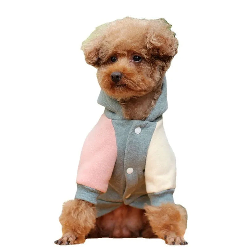 Brown cotton pet dog sweatshirt showing front design with size options from XS to 2XL