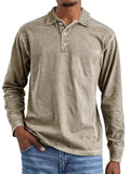 Retro washed distressed cotton lapel polo shirt in long sleeve design on mannequin