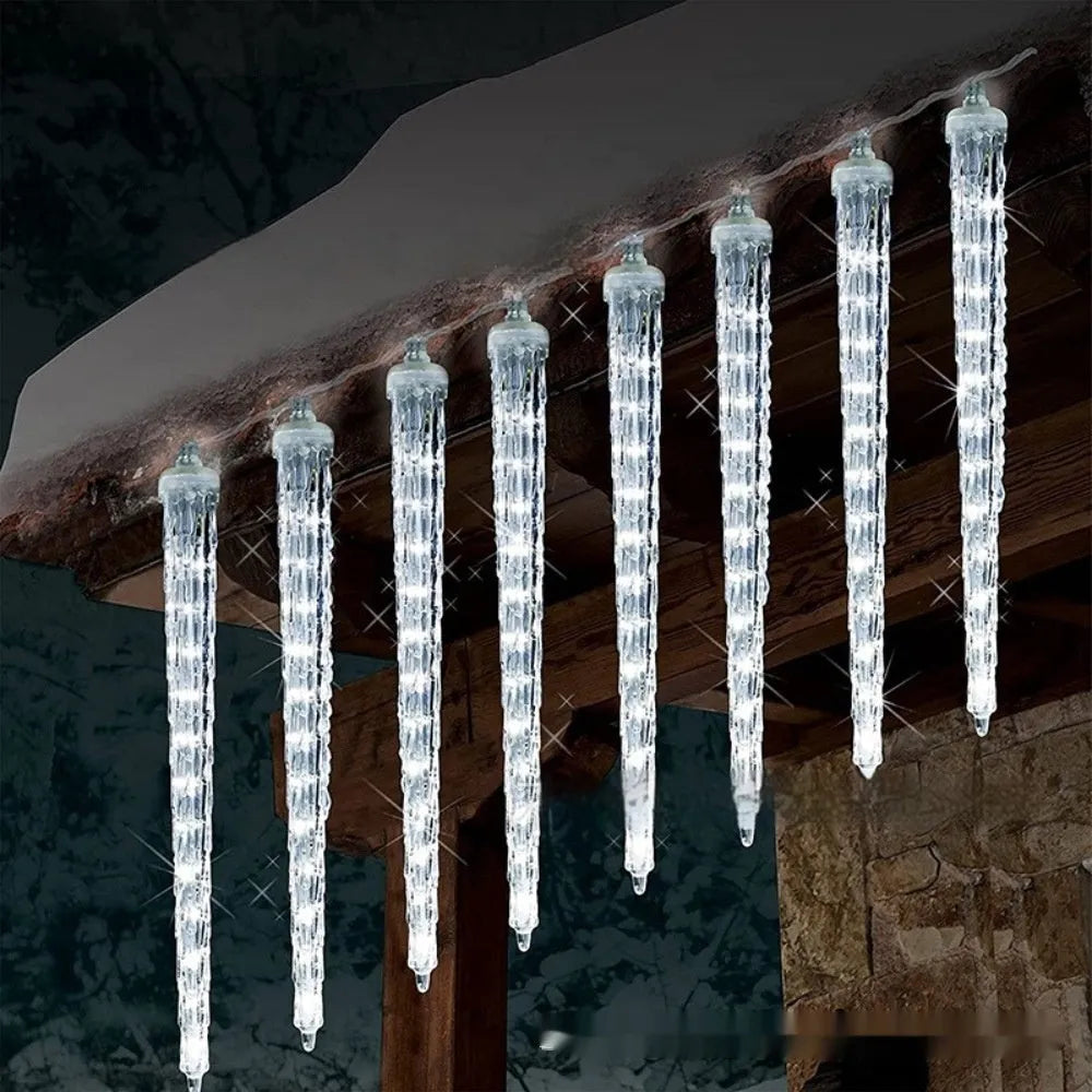 LED ice cone meteor shower ornamental festoon lamp with 30CM cones and solar panels