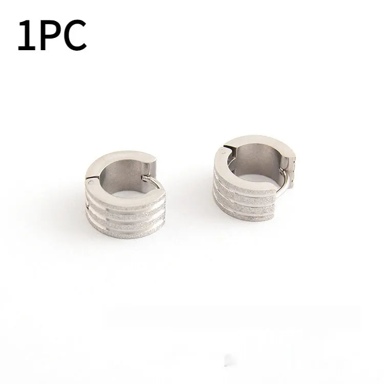Korean style geometric pattern frosted titanium steel earrings in black, gold, and steel colour options