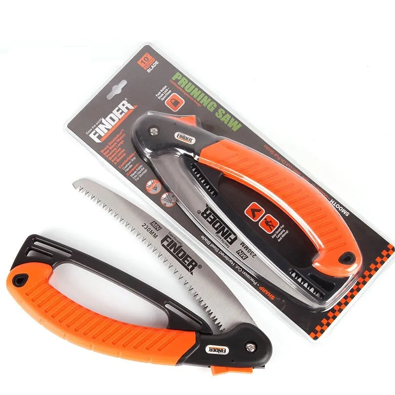 230mm folding garden saw with TPR grip handle showing folded and extended positions