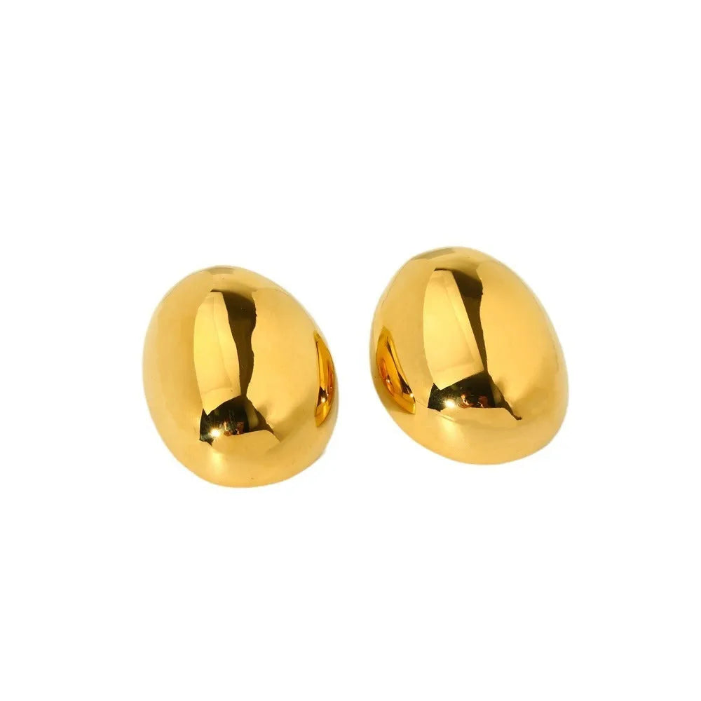 Geometric stainless steel ear studs with a glazed 18K gold electroplated finish and linear design details.