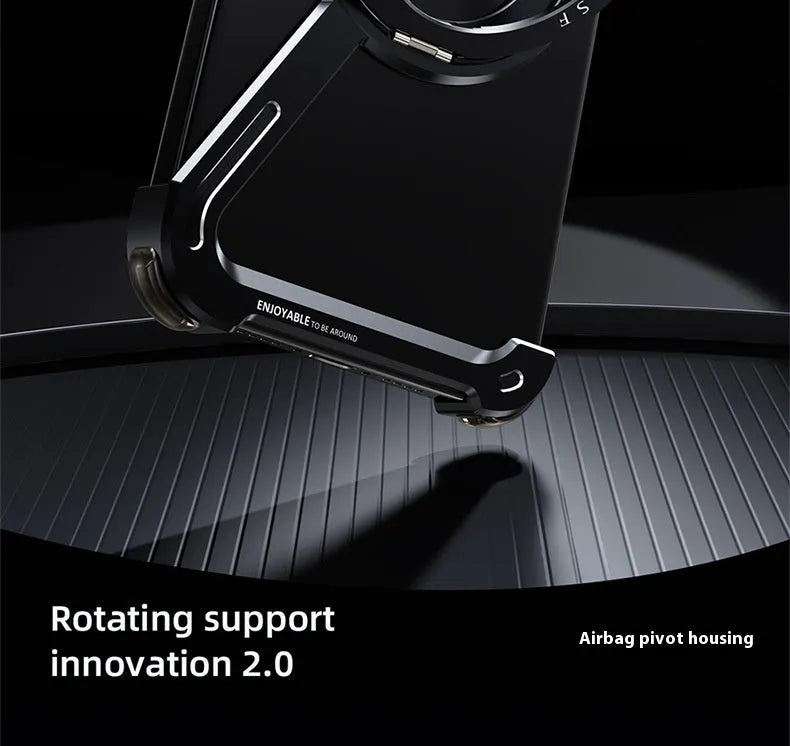 Black electroplated metal iPhone 17 Pro Max case with magnetic bracket visible on back