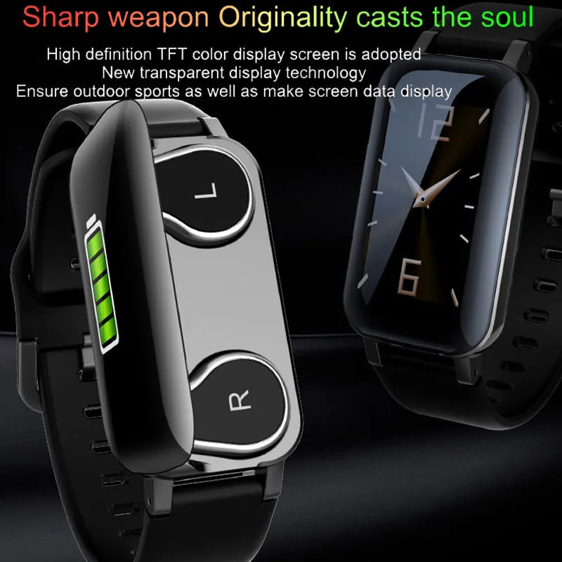 Call Bracelet smart fitness tracker watch in black, blue, or coffee colour on a wrist.