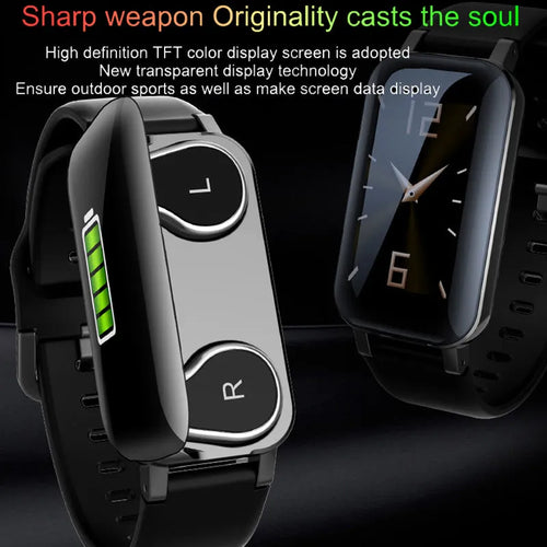 Call Bracelet smart fitness tracker watch in black, blue, or coffee colour on a wrist.