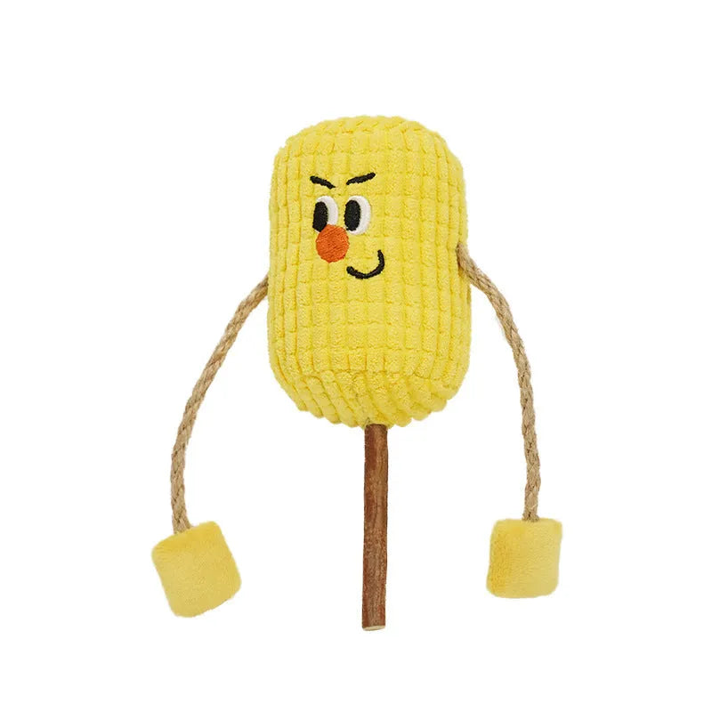 Natural polii wood corn cob shaped cat chew toy infused with catnip for dental care.