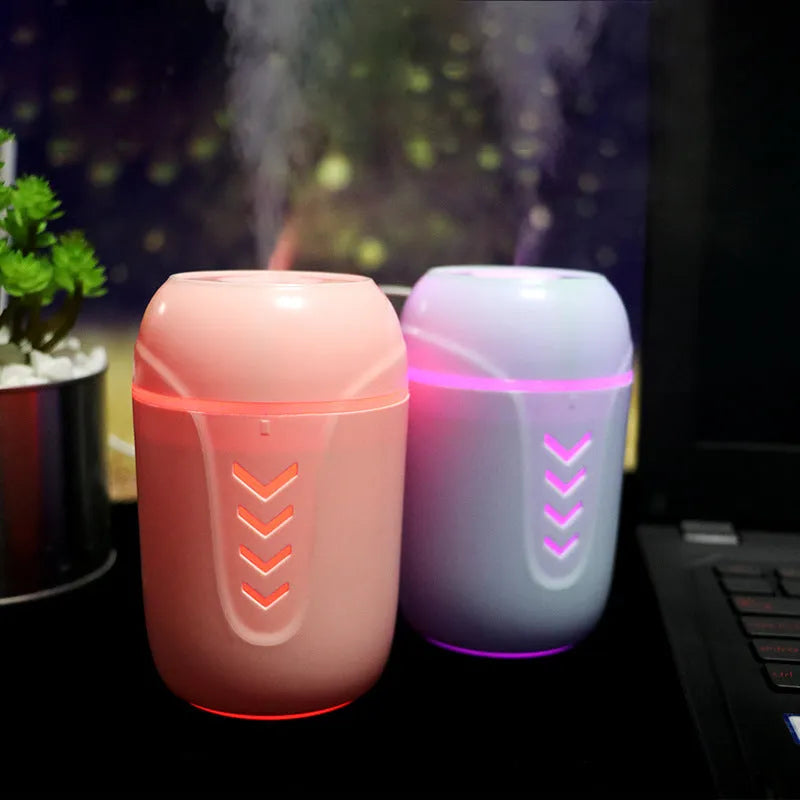 X3 model portable columnar car humidifier in blue, white, or pink with 200ml tank.