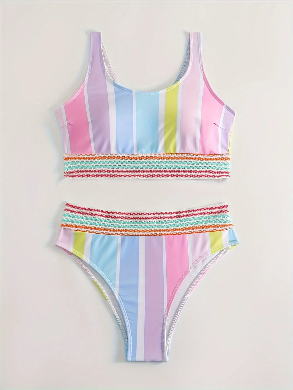 Women's striped bikini swimwear set for swimming sports with briefs style