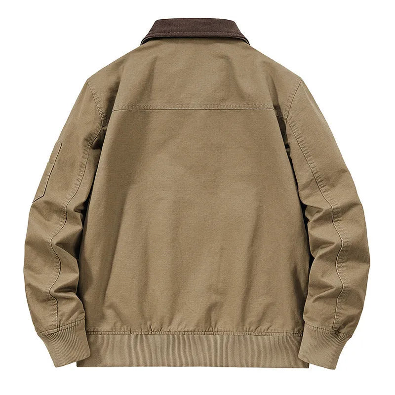 Men's plus-size washed cotton baseball flight jacket in Army Green