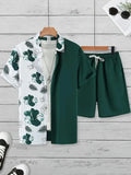 Men's 3D printed Hawaii-style short sleeve top and matching shorts casual summer suit