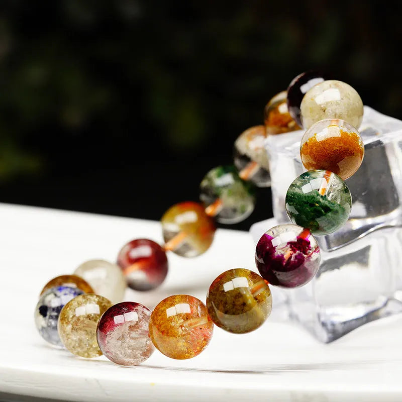 Colourful ghost cornucopia pattern crystal bracelet with 10mm beads in ethnic retro style.