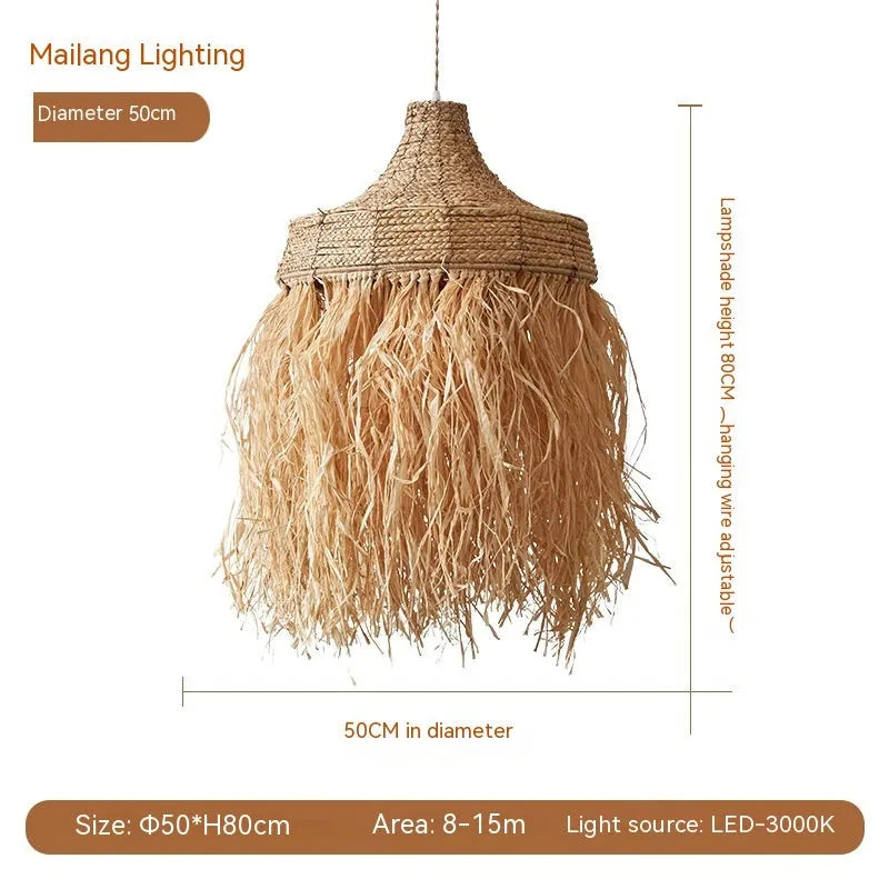 Retro Southeast Asian style restaurant pendant light with wild vetch and willow weaving materials, 50cm diameter