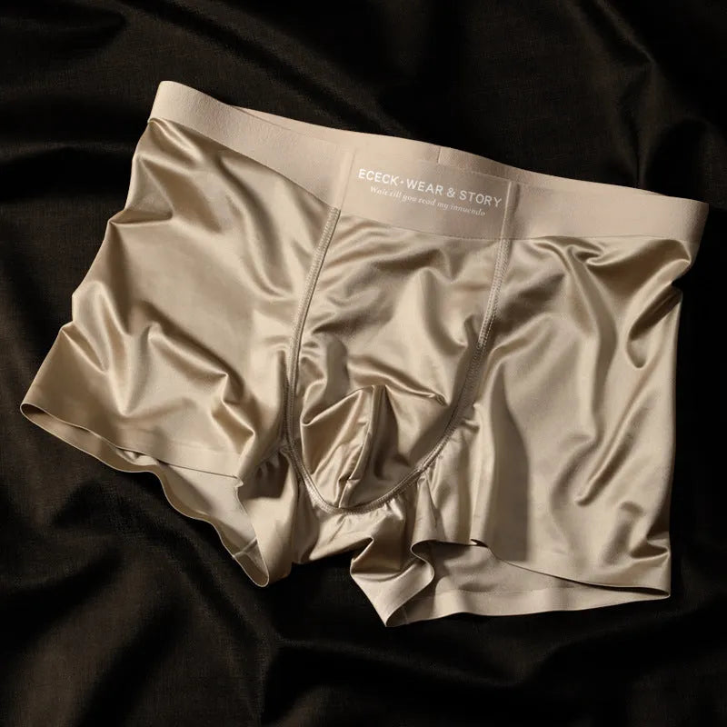 Men's colourblock ice silk underwear in nylon fabric showing seamless construction
