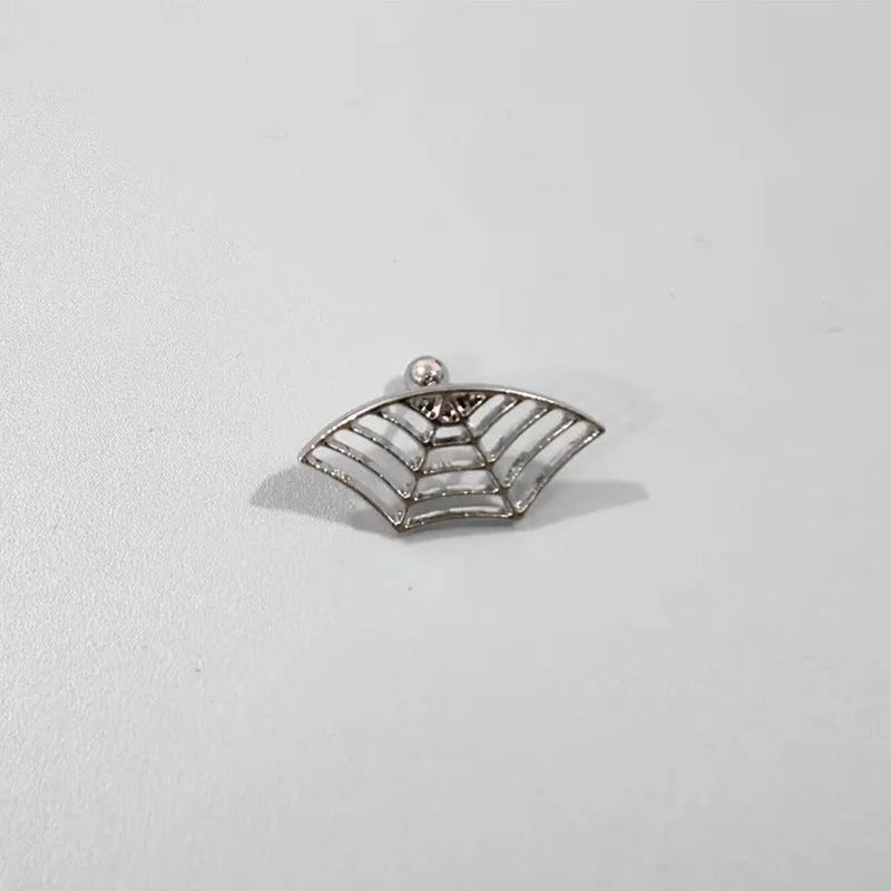 Spider web geometric mesh stud earrings in gold or silver electroplated metal for Halloween jewellery