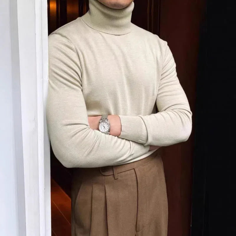 Men's cotton turtleneck sweater pullover in black, light business style long sleeves knitwear autumn winter