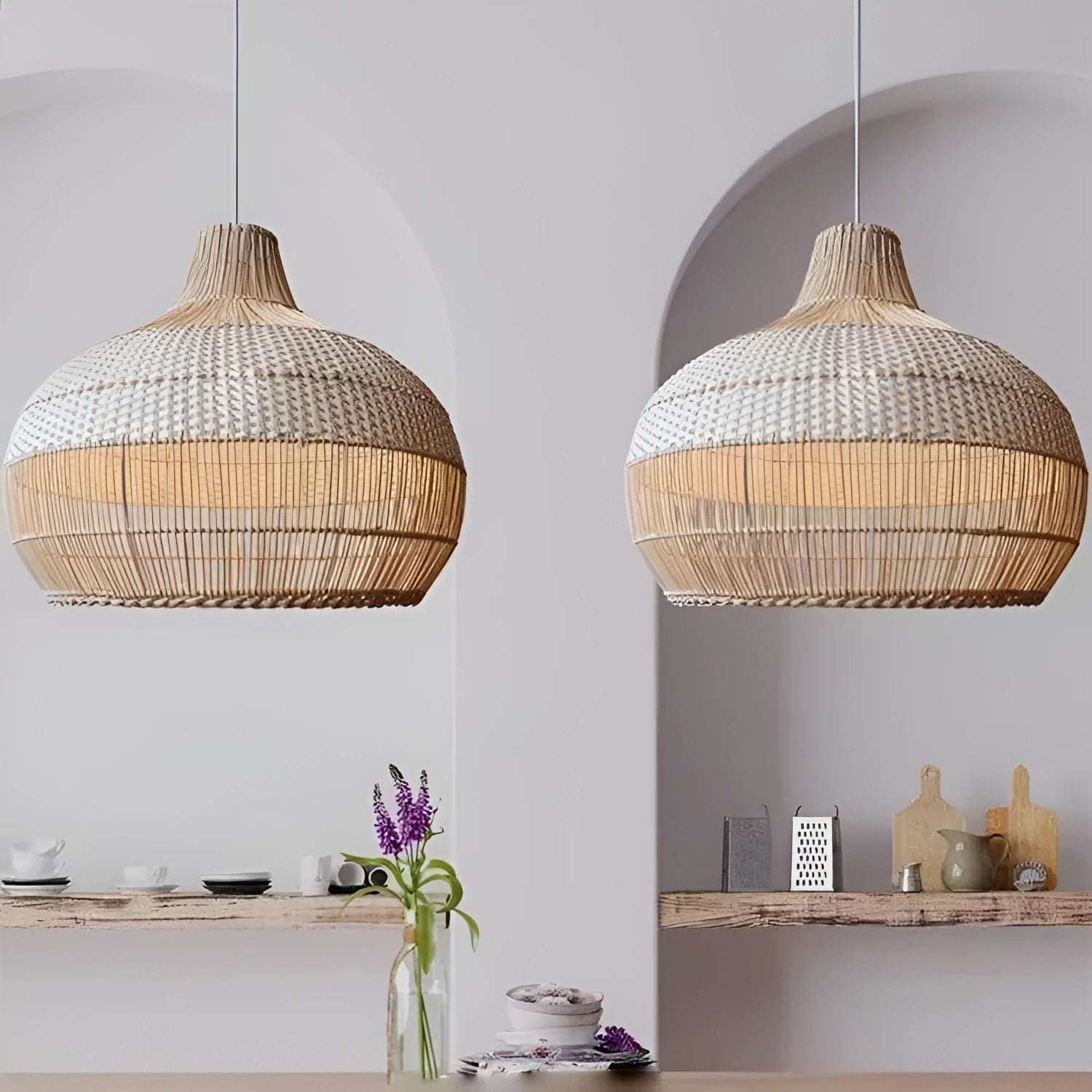 60cm diameter rattan woven chandelier with Silent Wind design for pastoral interiors