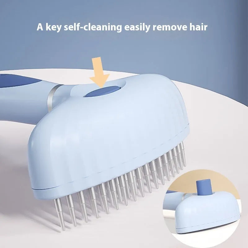 Azure light blue stainless steel double-row pet grooming comb for dogs on white background