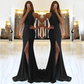 Red long evening dress with hollow design detail, large swing skirt, and high waist.