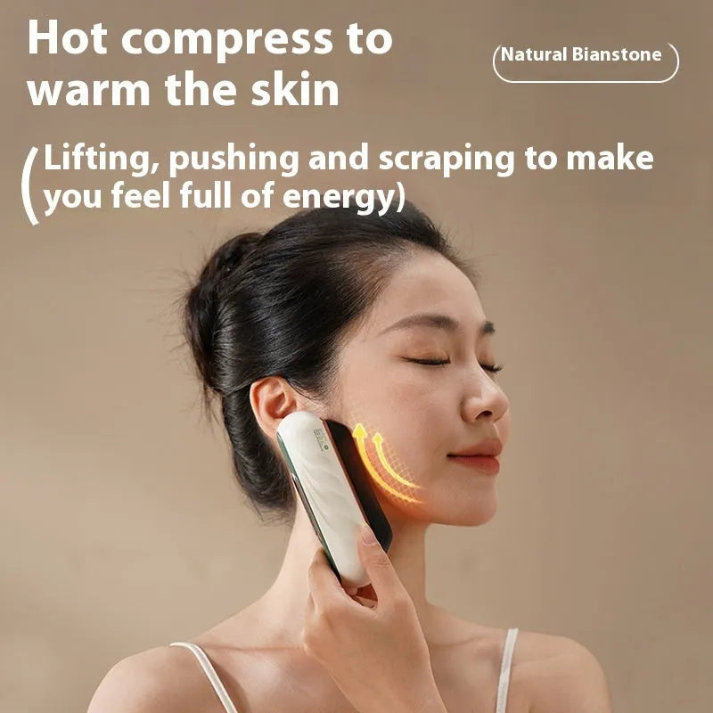 Golden yellow USB-rechargeable electric scrapping plate with hot compress and vibration massage functions