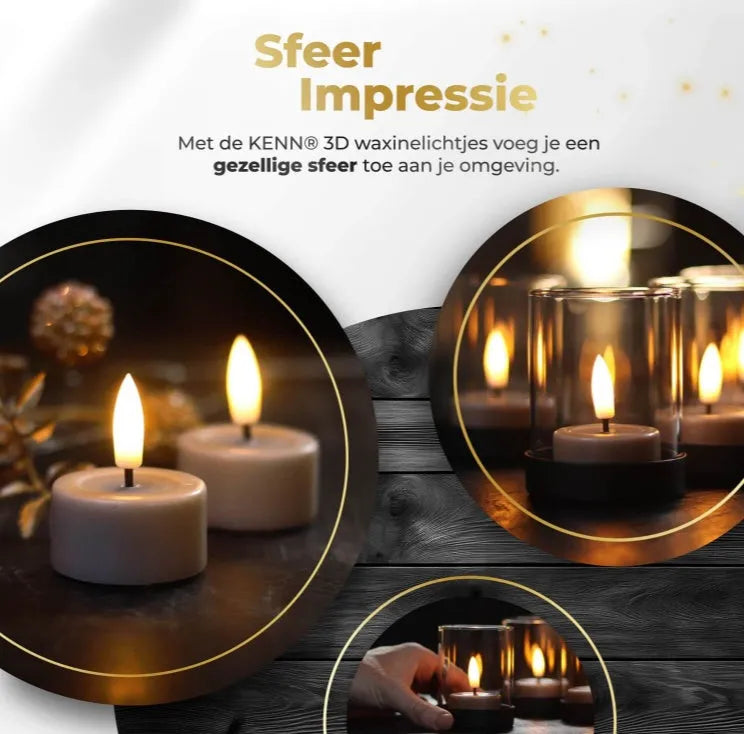 S10 3D flame LED tealight candle in taupe colour showing realistic flickering light effect