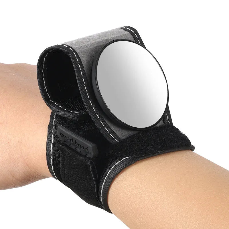 Black nylon bicycle rear-view mirror mounted on handlebars for cycling safety
