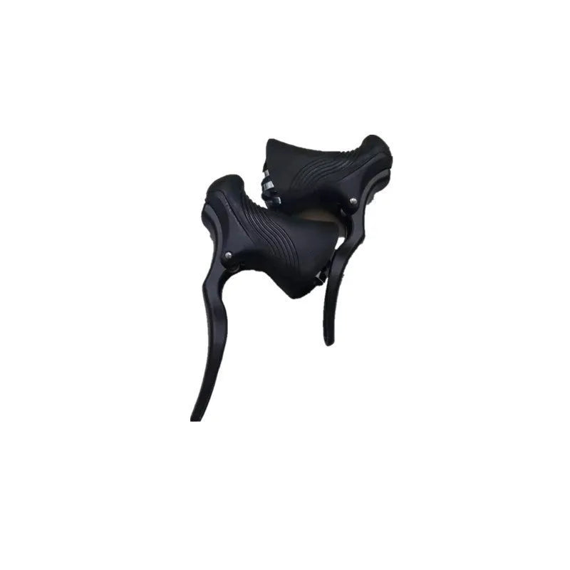 A pair of aluminium alloy road bicycle brake handles in black, showing the clamp for 22.2mm/23.8mm handlebars