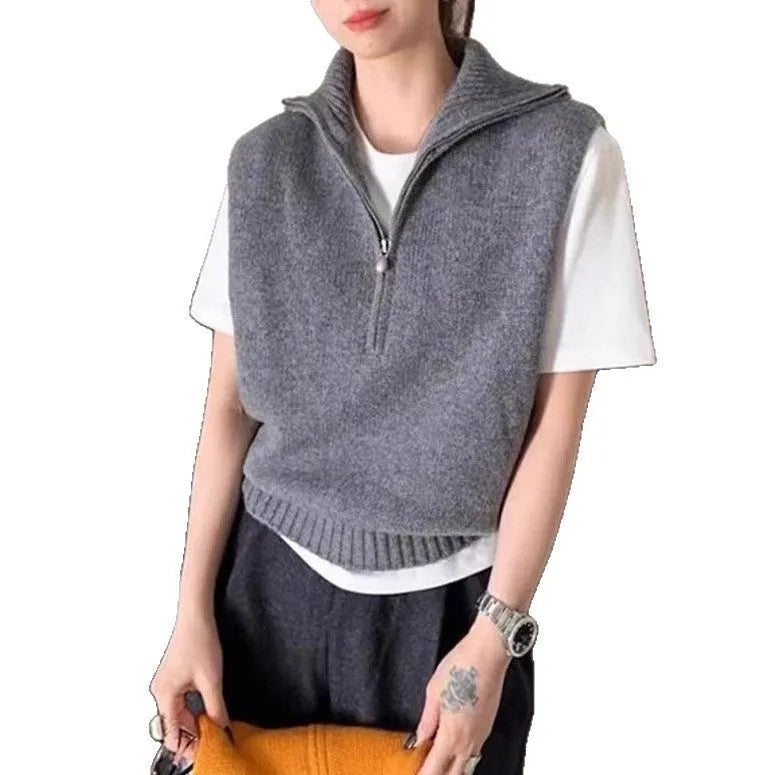 Retro half zip sleeveless mesh vest with 3D pattern in orange colour