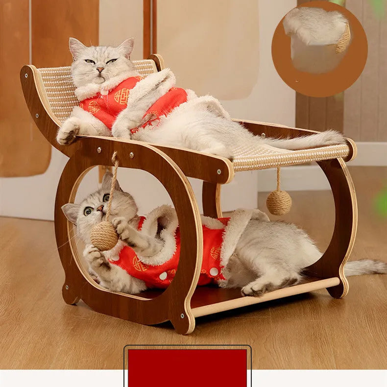 Solid wood cat scratching mat with sisal surface in walnut colour option