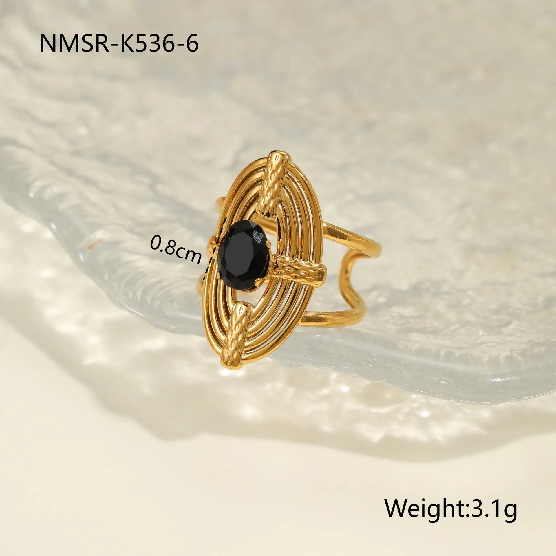 Geometric stainless steel ring for women with zircon detail and open adjustable design.