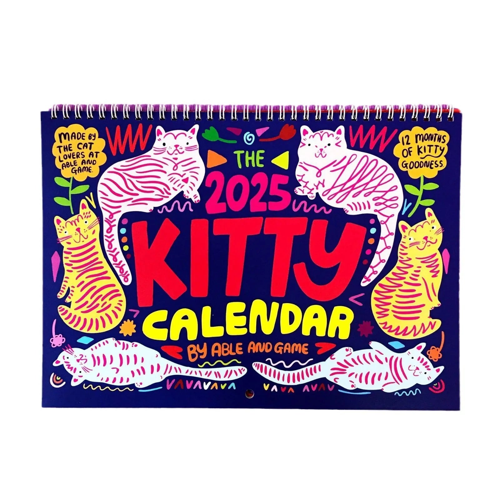 A3 landscape cat themed wall calendar planner for 2024 or 2025 year