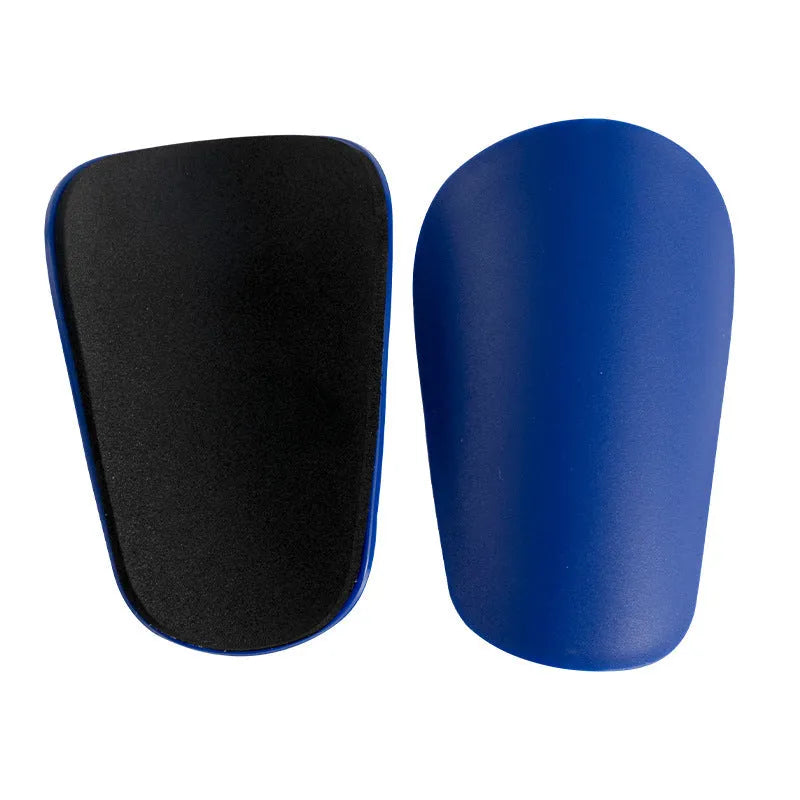 Pair of black PU mini shin guards for sports protection, showing S size.