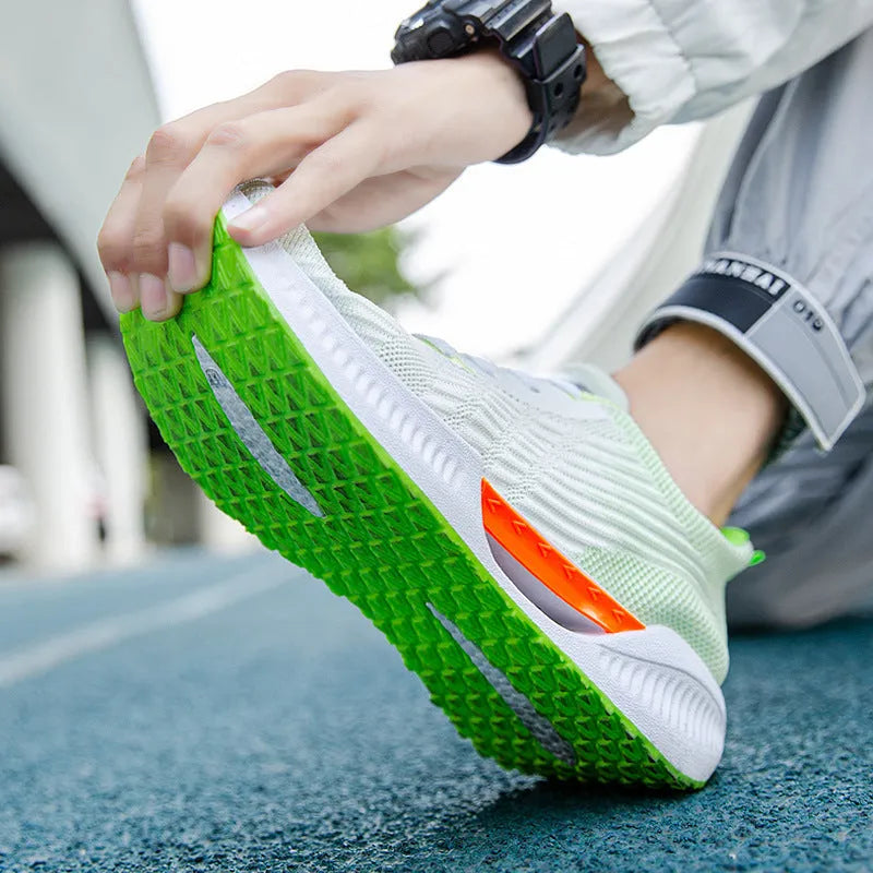 Men's blue casual sports mesh shoes with cloth upper and rounded toe design