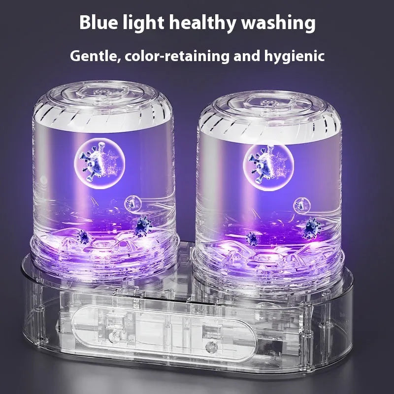 White USB-powered mini double bucket laundry cup for washing underwear and small garments.