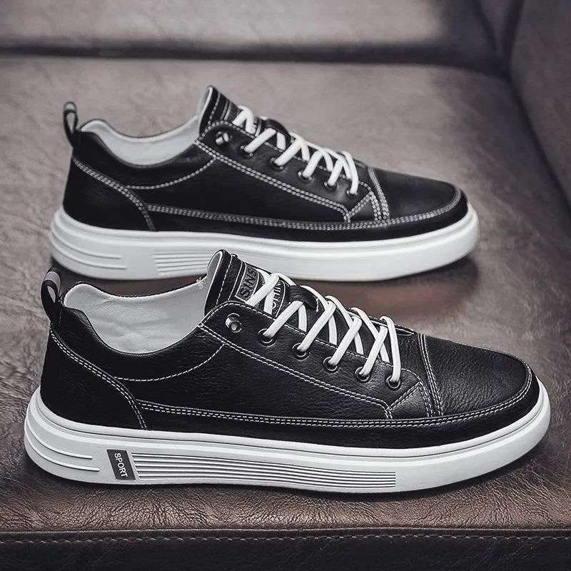 Men's casual white summer shoes with round toe and flat sole in Korean style.