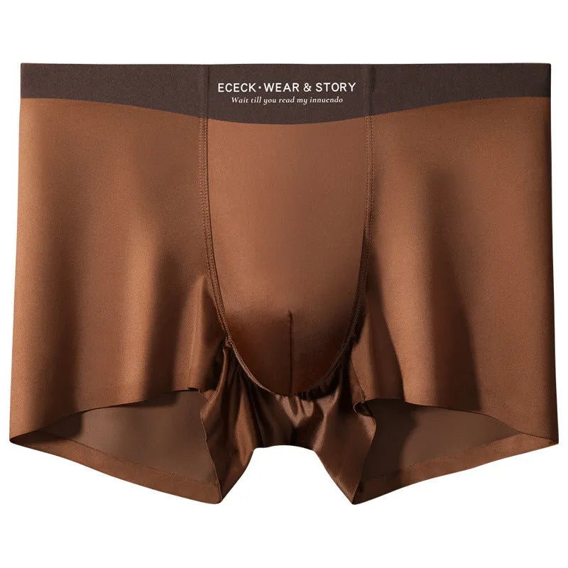 Men's colourblock ice silk underwear in nylon fabric showing seamless construction