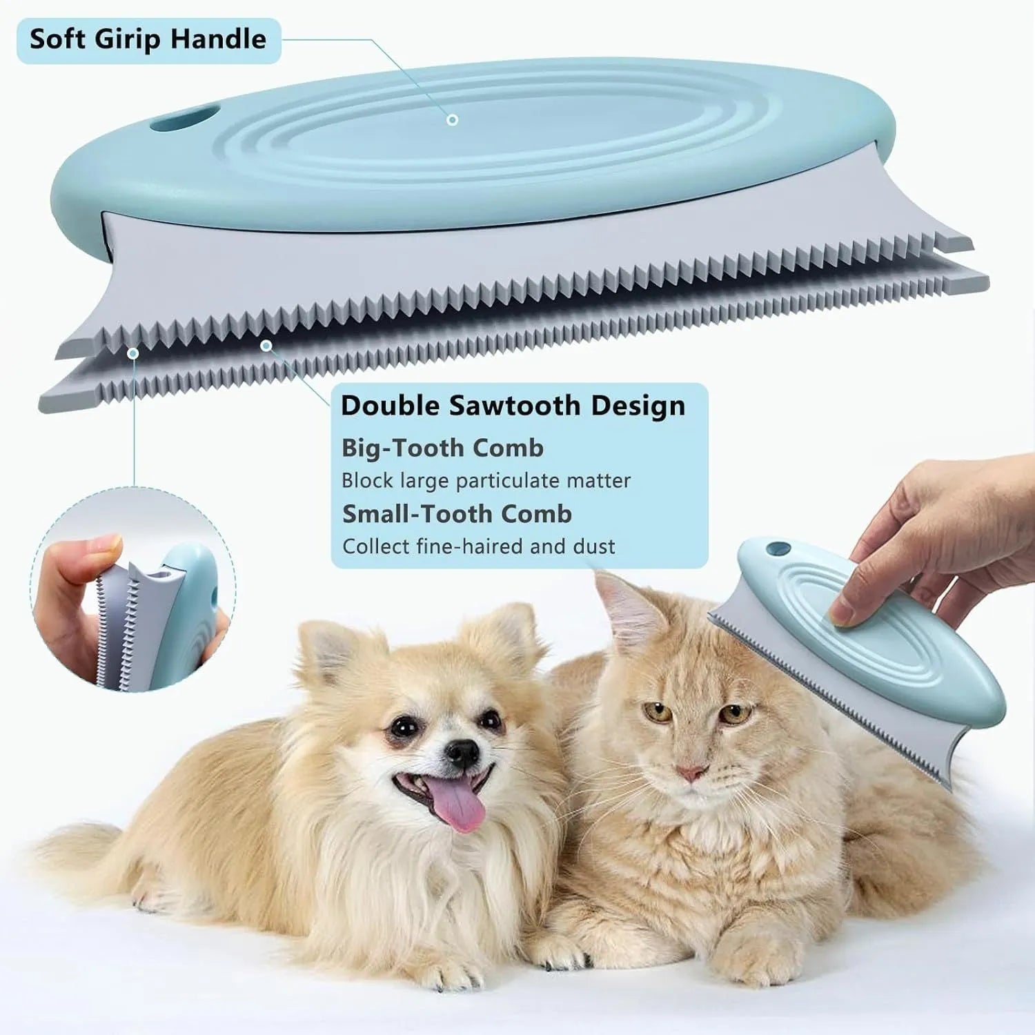 Three-piece pet hair remover set with copper shaver, silicone lint brush and round ABS scraper.