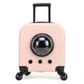 Hard-shell PVC pet flight trolley case in orange colour with wheels and pull handle