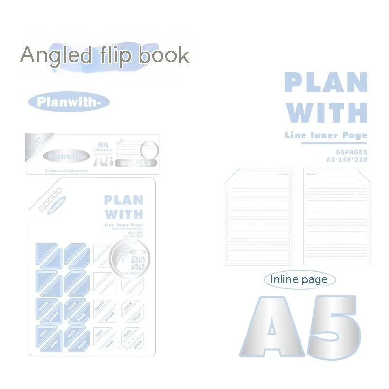 Artsy Ins Style student draft notebook in A5 size with a blue plaid cover, showing oblique angle design.
