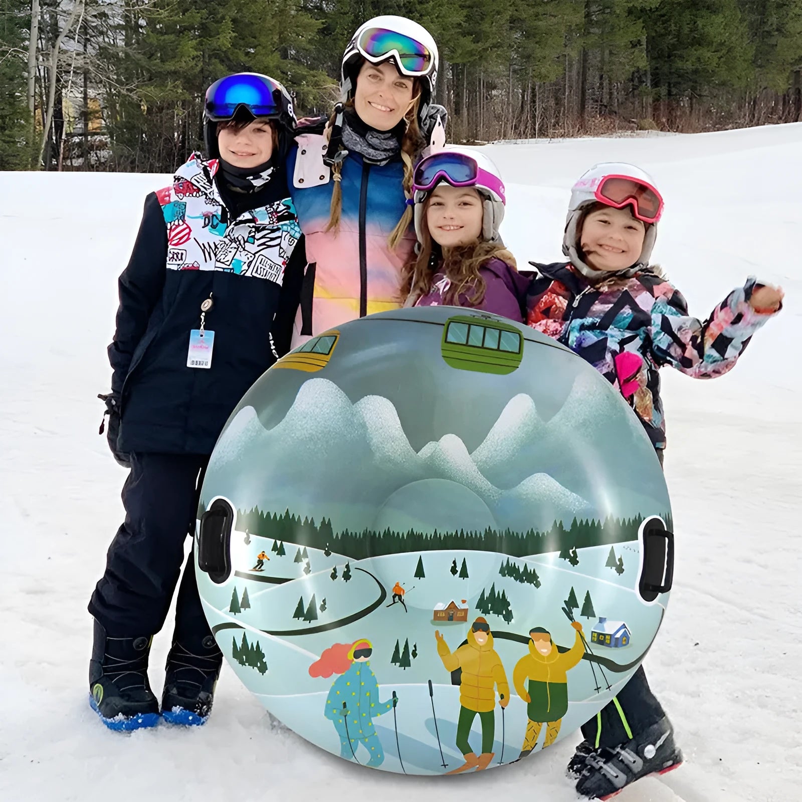 PVC winter ski ring toy in colourful printed designs for children's outdoor play